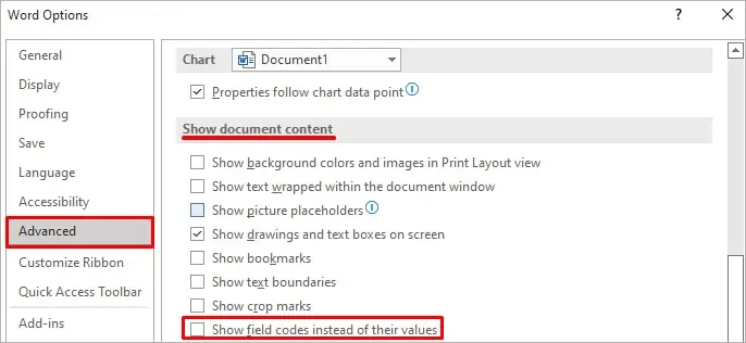 disable-field-codes-on-word