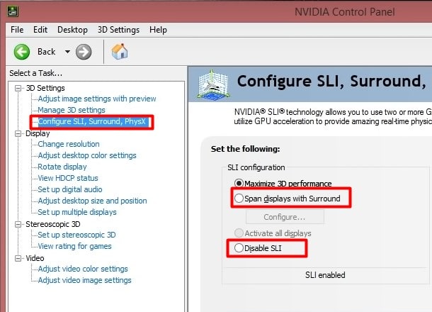 disable sli and surround