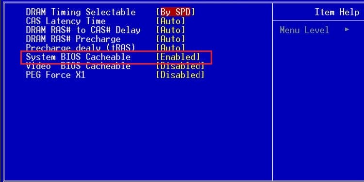 disable system bios cacheable