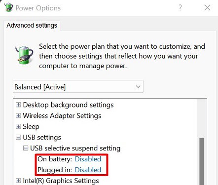 disable usb selective suspend setting