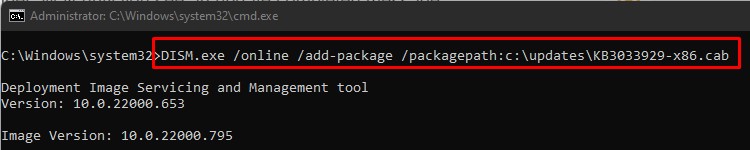 dism to install update