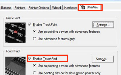 enable touchpad ultranav