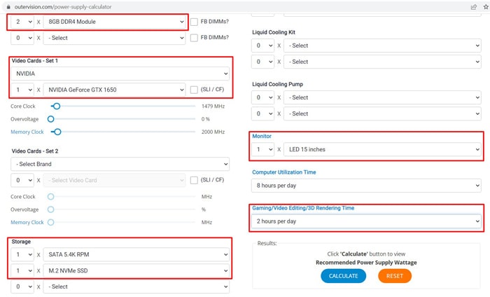 enter the details in outervision calculator