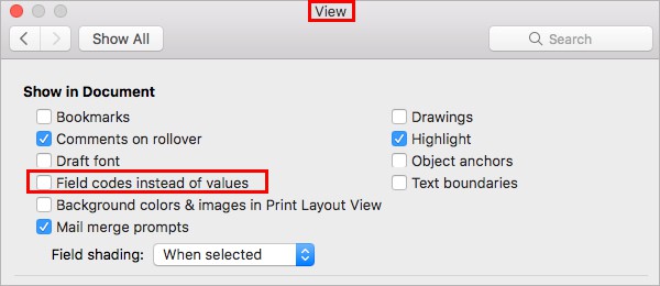 field-codes-instead-of-values-mac