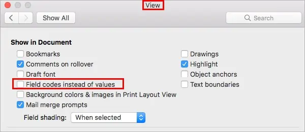 field-codes-instead-of-values-mac