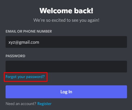 forgot password in discord
