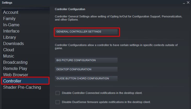 general controller settings