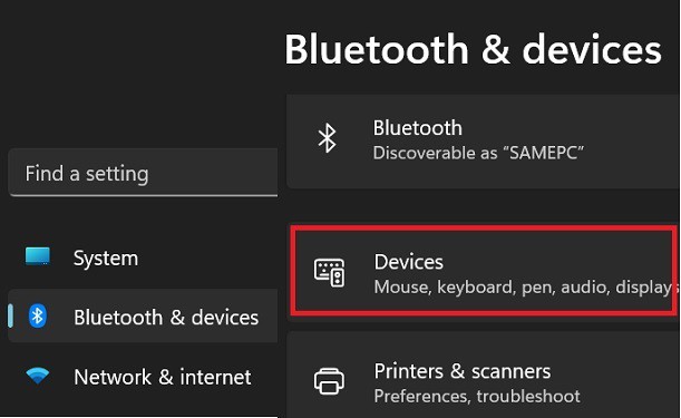 go to devices in bluetooth and devices