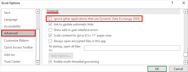 ignore-DDE-excel