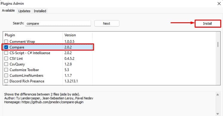 install-compare-plugin-notepad