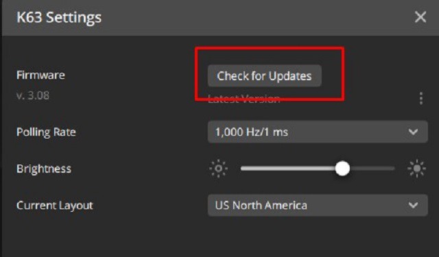 k63 settings check for updates