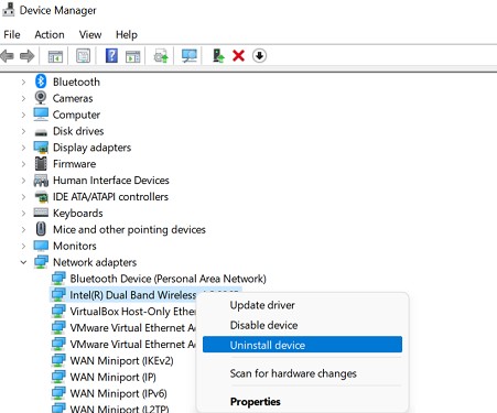 network adapter uninstall