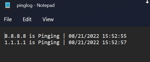 Export ping log using powershell