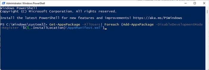 Re-install apps using powershell