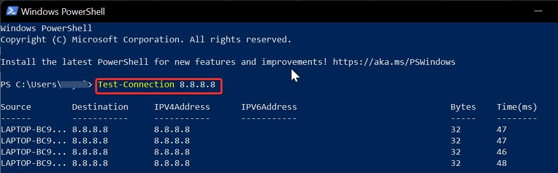 powershell test connection