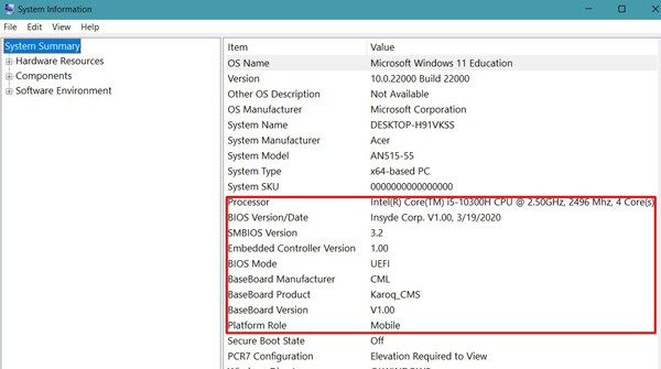 motherboard and processor info
