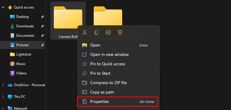 properties tab in folders