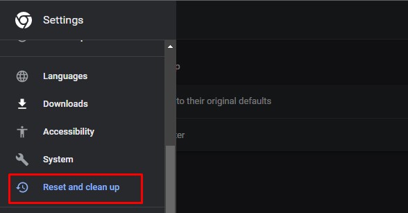 reset and clean up in google chrome