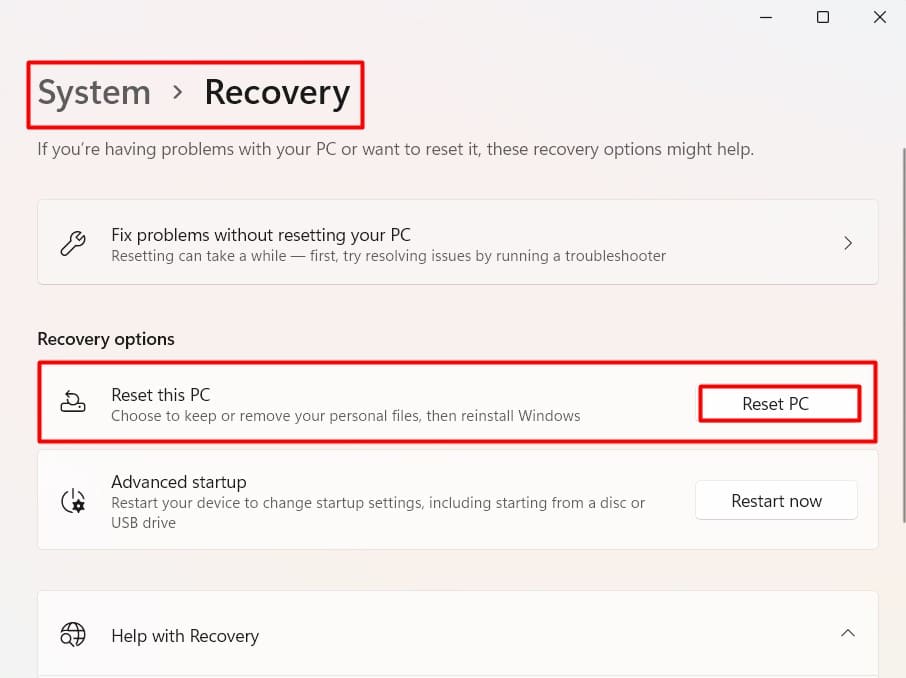reset pc