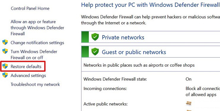 restore defaults in windows defender firewall settings