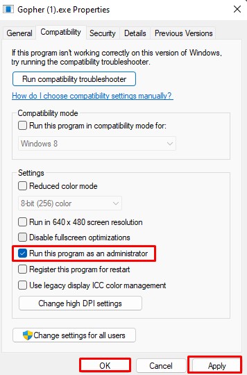 run gopher as admin