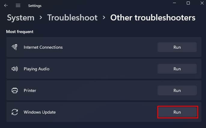 run windows update troubleshooter