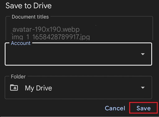 save to drive and click save