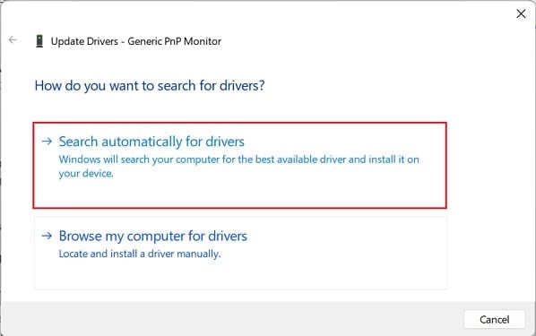 search automatically for monitor drivers