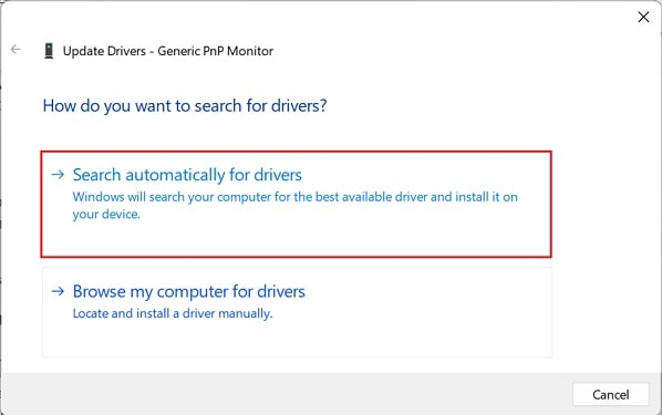search automatically for monitor drivers