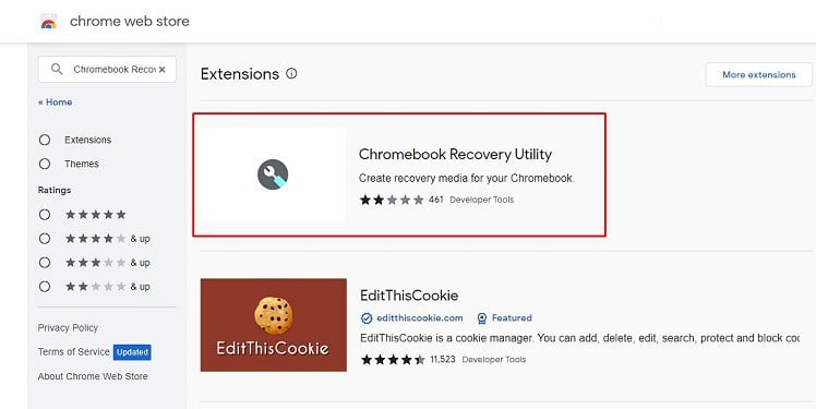 search for chromebook recovery utility