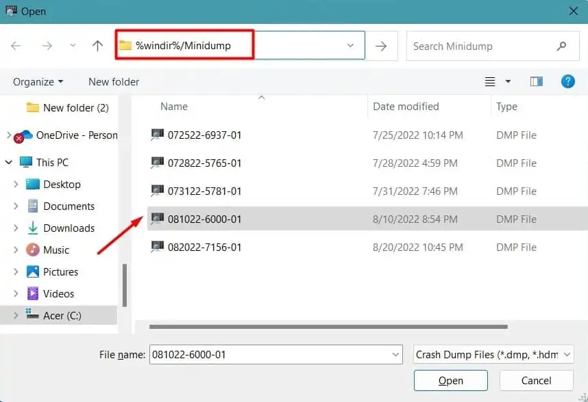 select-a-mini-dump-file