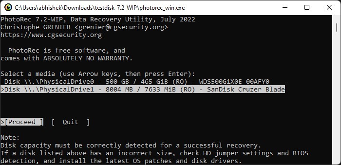 select-disk-photorec