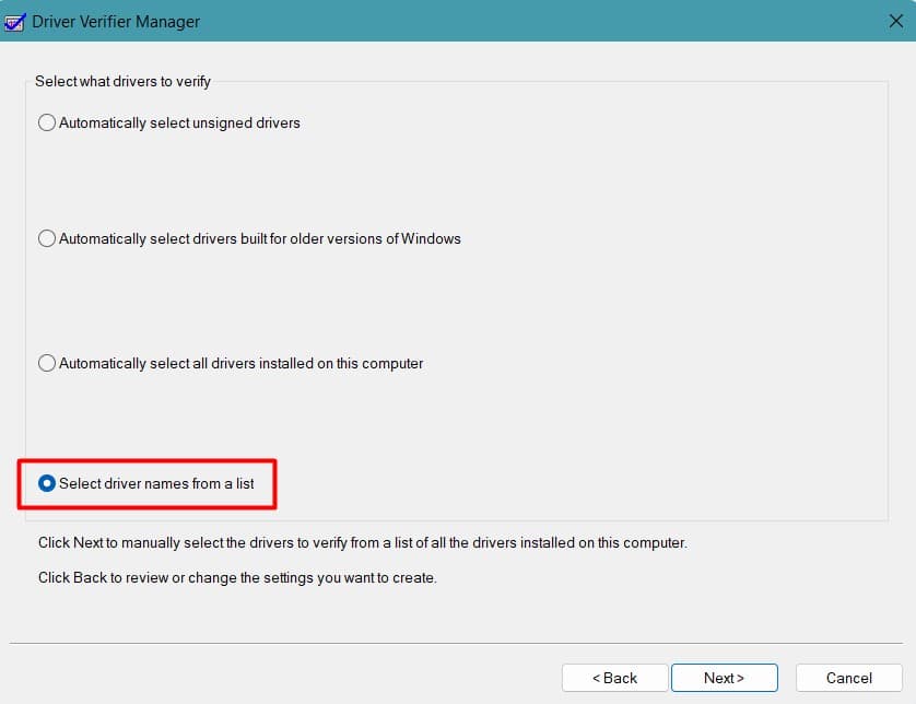 select driver names from a list