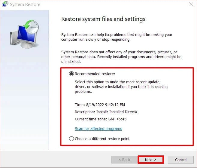 select-recommended-restore-in-resotr-system-files