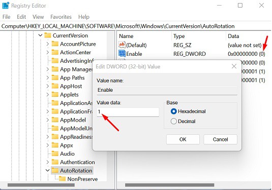 set enable to 1