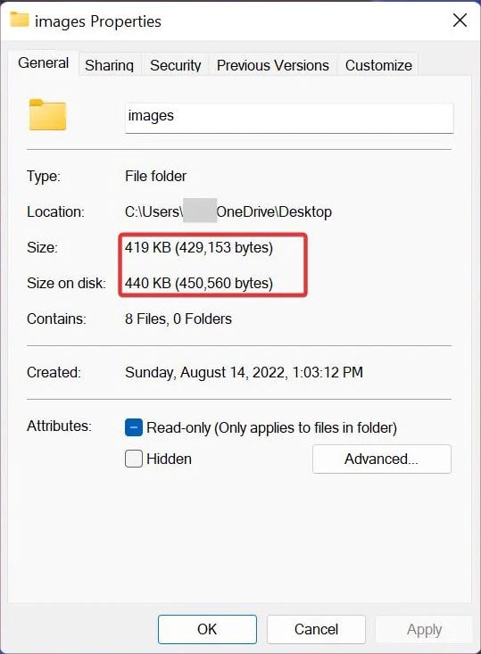 size-in-the-disk