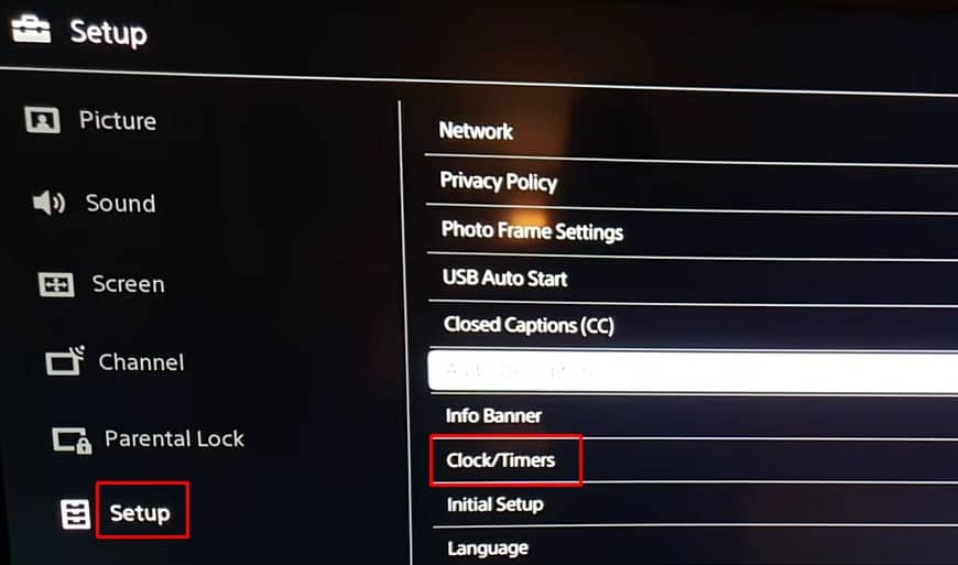 sony bravia setup clock timers