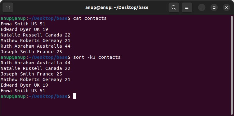 How to Sort By Column In Linux 1 sort-k