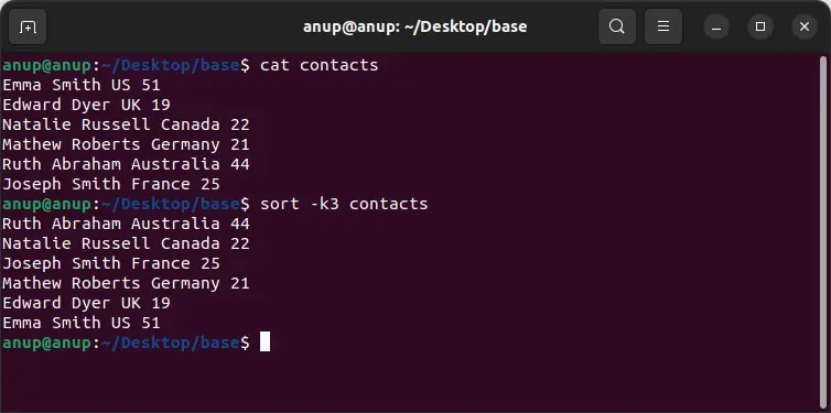 How to Sort By Column In Linux 1 sort-k