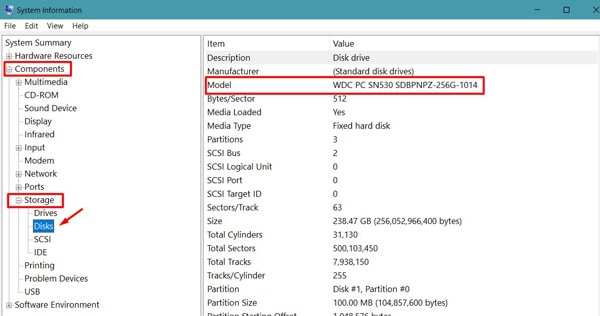storage and optical drive info