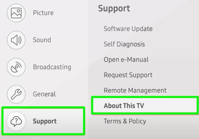 support about this tv