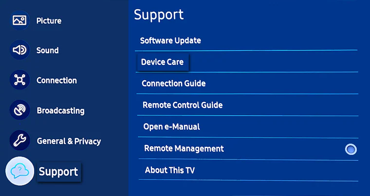 support device care samsung tv