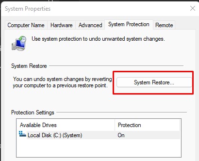 system restore button