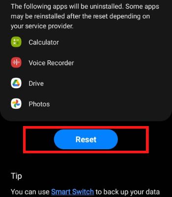 tap on reset