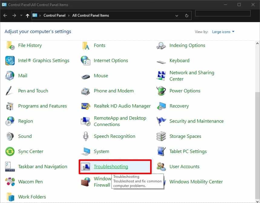 troubleshooting-in-control-panel