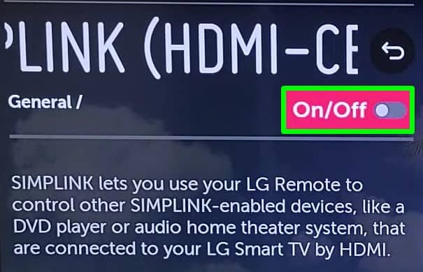 turn off simplink on lg tv