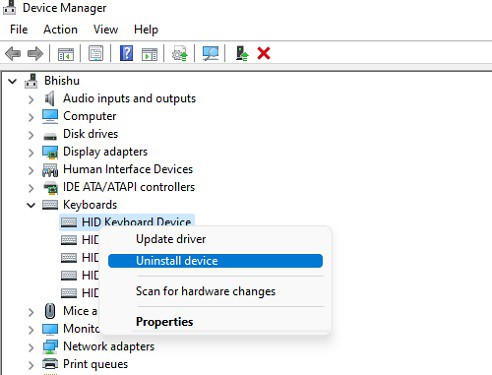 uninstall keyboard device