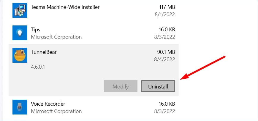 uninstall windows