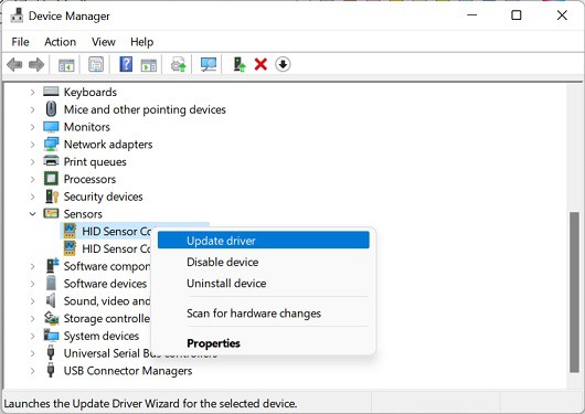 update sensor driver