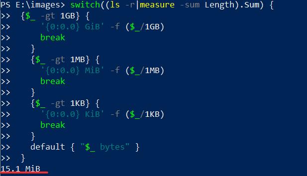 view folder size in powershell